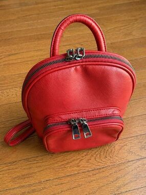 INC International Concepts Red Vegan Leather Mini Backpack
